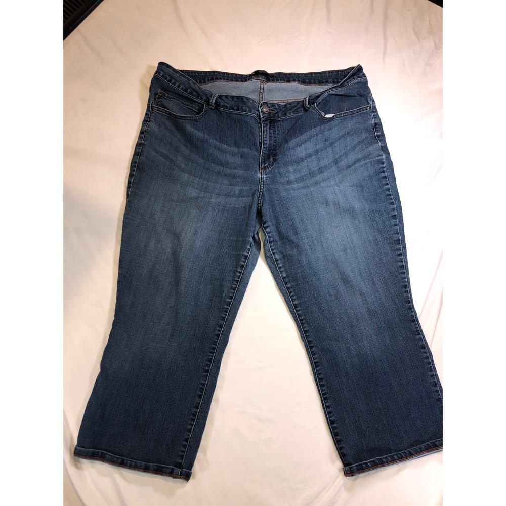 Lee Modern Series Midrise Fit Capri Jeans Blue Denim Embroidered Pockets 20W